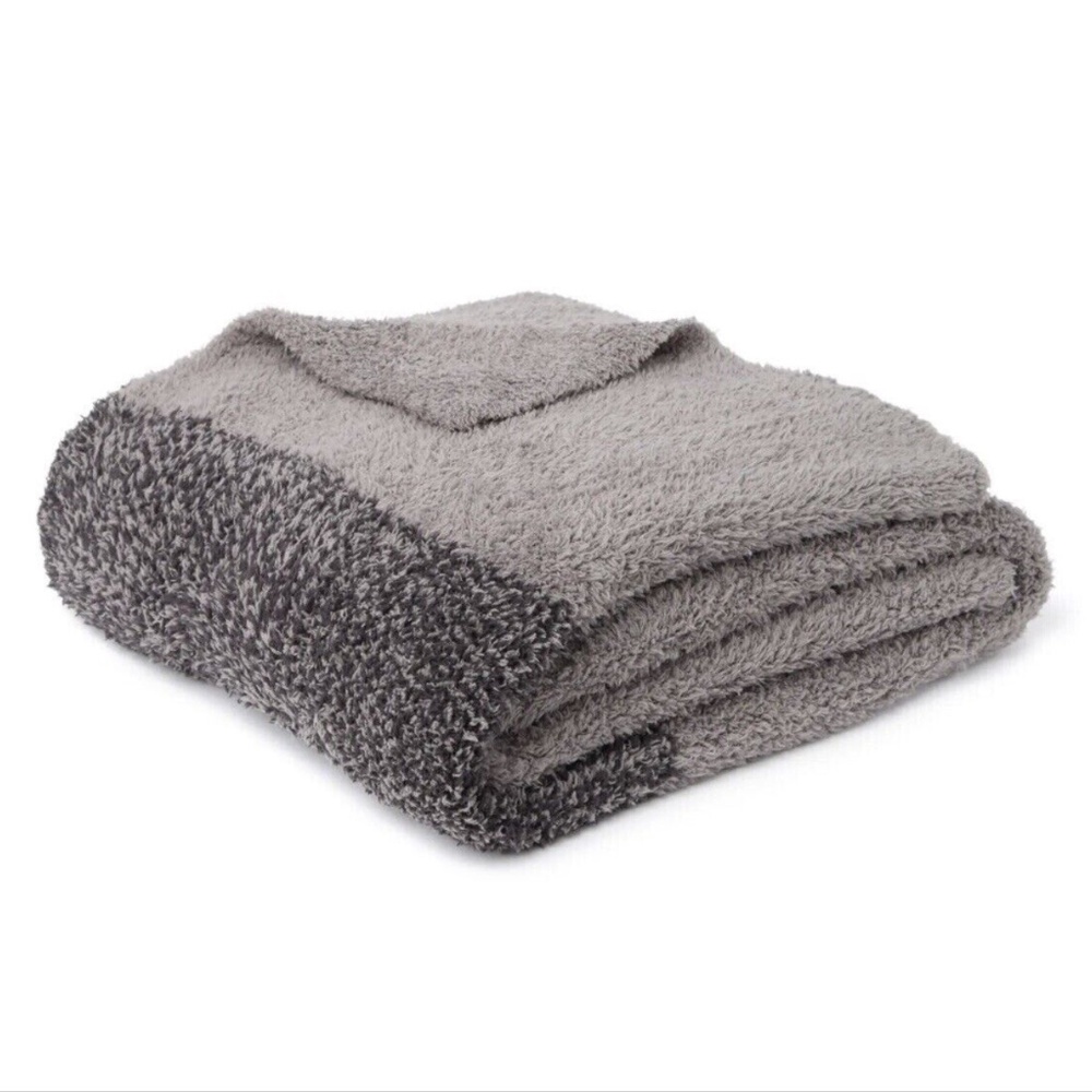 NWT‎ $120 Barefoot Dreams CozyChic Heathered Stripe Throw Warm Gray/Carbon